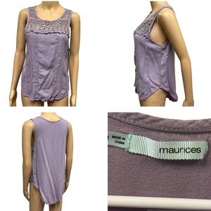 Maurices Purple Rayon Crochet Lace Accent Sleeveless Tank Blouse Top Womens M